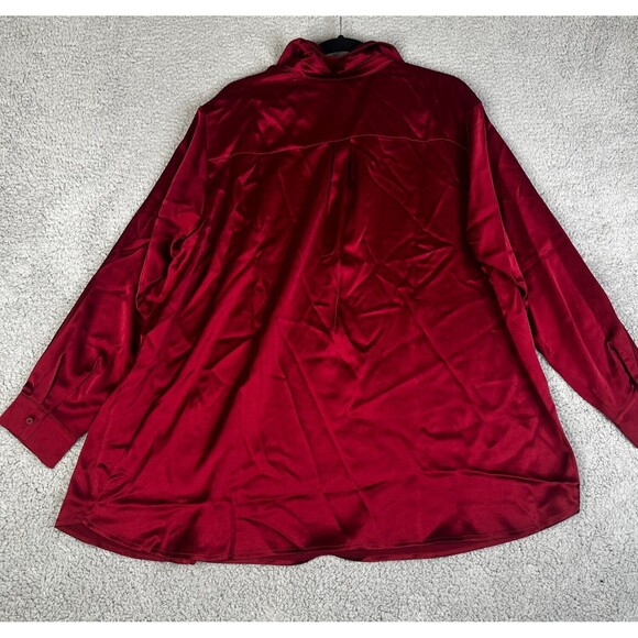 Pleione Tunic Blouse Womans 1X Burguny Chiffon Collar Pullover Stretch - Picture 4 of 12